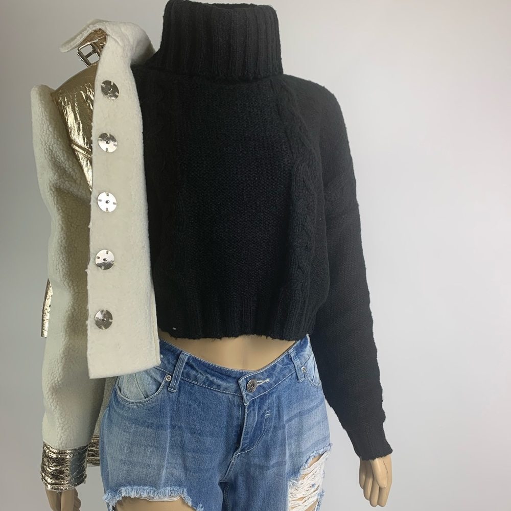 Black Knit Long sleeve Turtle Neck